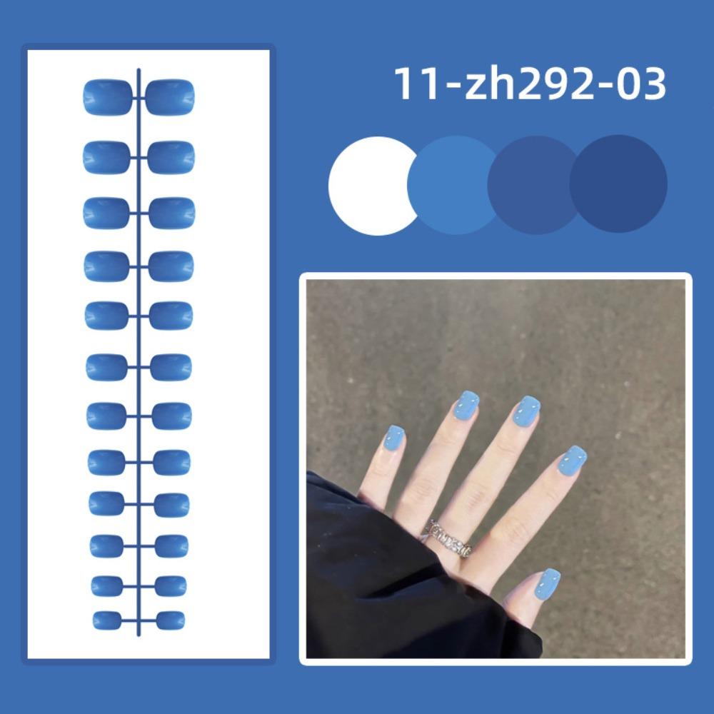 24 stk Avtakbare Korte Firkantede Løsnegler Mini Press-on Negler Ensfarget Falske Negler Kvinner