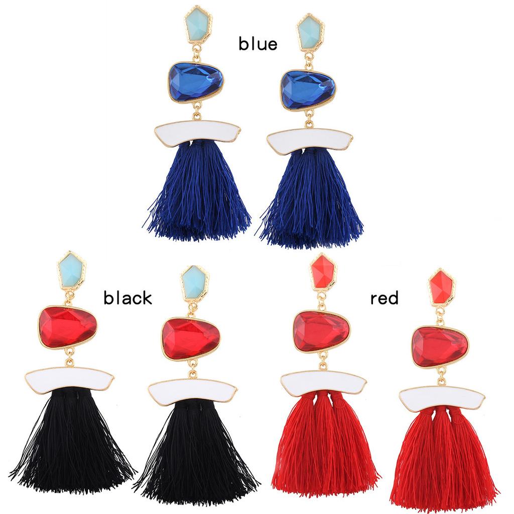 Women's Temperament Gemstone Tassel Ear Pendent Long Fringe Eardrop Dangle Earrings Ladies Jewelry Christmas Gift