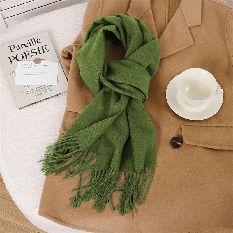 30*180cm Korea Styles Solid Color Cashmere Winter Warm Women Scarf Thicken Shawl Tassels Pashmina Hijab Wrap Windproof Foulard