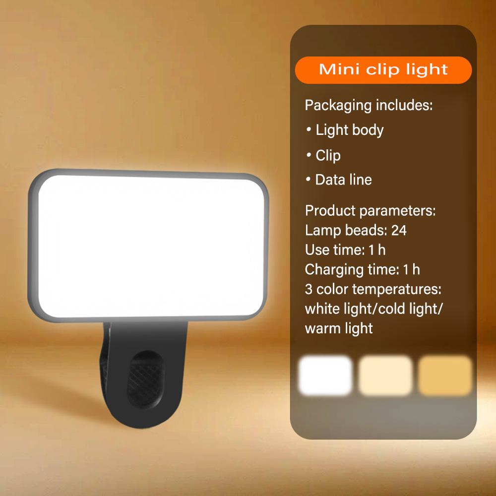 

Перезаряжаемый USB C Селфи-подсветка 3 режима цвета Регулируемая яркость Накладной светодиодный свет для мобильных телефонов и компьютеров 3 colors-1PC