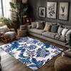 Vintage Persian Blue Area Rug Non Slip Washable Floor Mat Living Room Bedroom Decor Home Accent Traditional Pattern Carpet