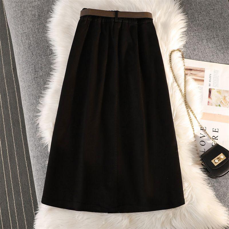 

Button up High Waisted Loose Slit Skirt Button High Waist Loose Skirt Female Black L(L)