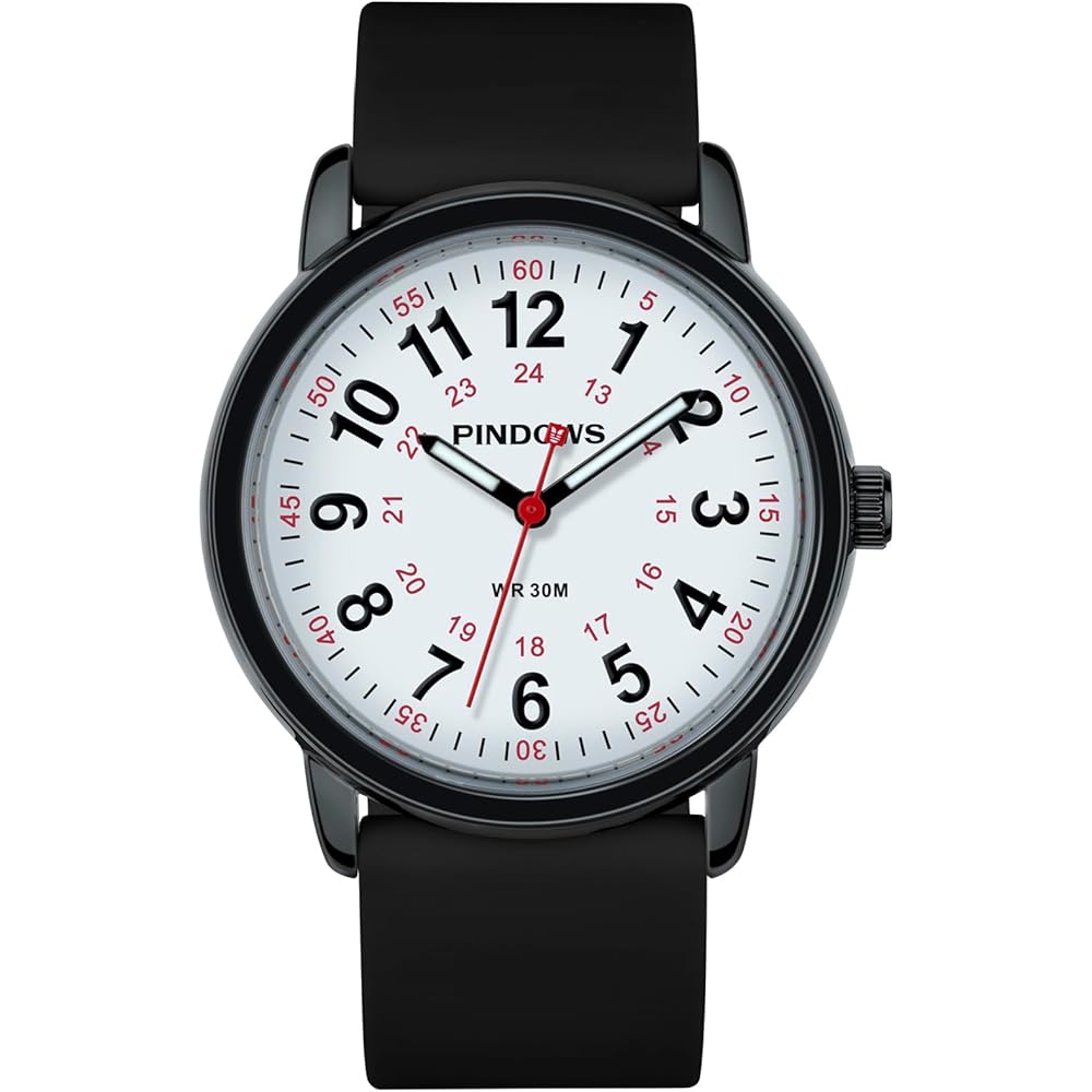 PINDOWS Women's Analog Quartz Watch Unisex Military Time Display 30m Water Resistant Luminous Dial