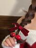 Designer Red Cherry Cloth Bow Hair Clip Sweet Women Fashion Double Layer Barrettes Lolita Headdress Female Korean Cute Velvet Ribbon Hairpin Girl