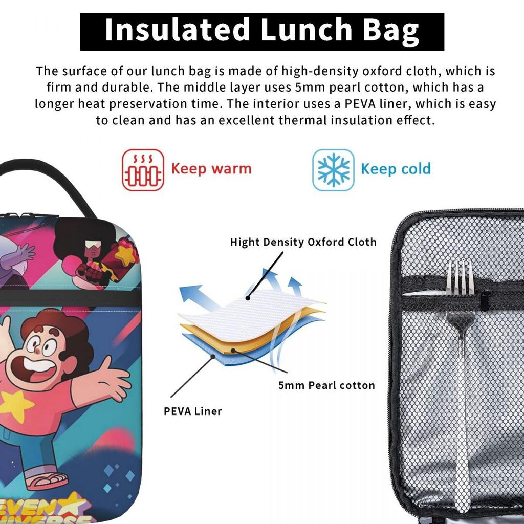 Steven Universe Anime Insulated Lunch Bag for Kids School Cooler Thermal Food Box Tote Leakproof Lunch Boxes Container