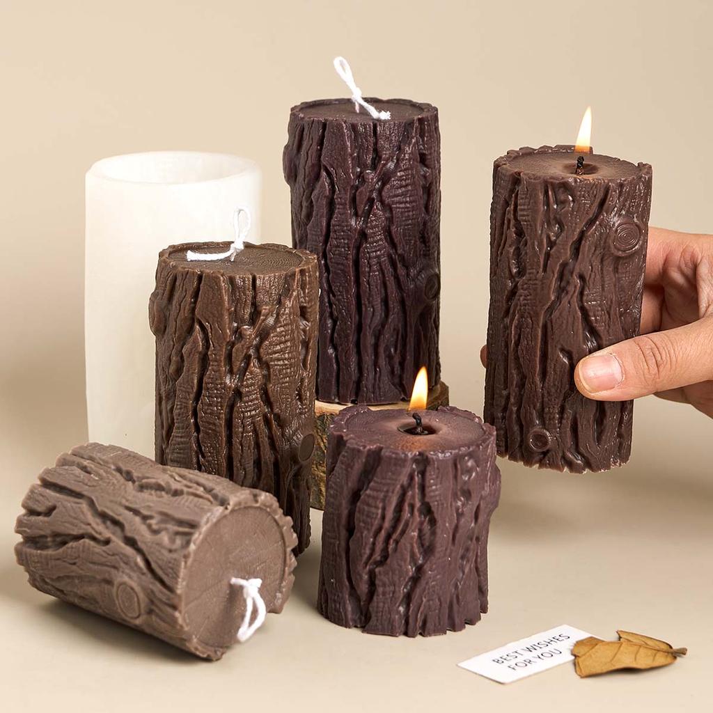 Wood Grain Cylindrical Silicone Candle Mold DIY Tree Stump Craft Ornaments Making Soap Plaster Chocolate Baking Molds Home Decor