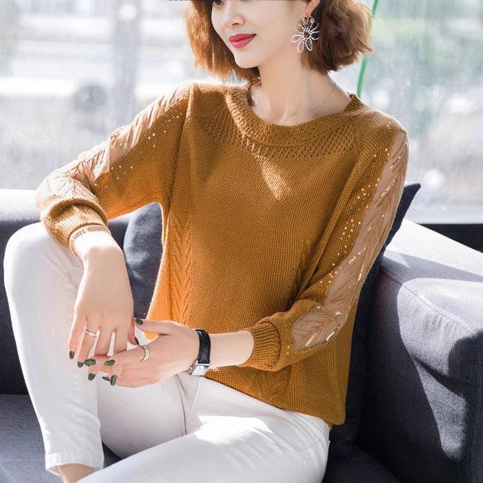 Hollow Lace Knitted Sweater for Women In Spring and Autumn Loose Long Sleeved Base Shirt for Women