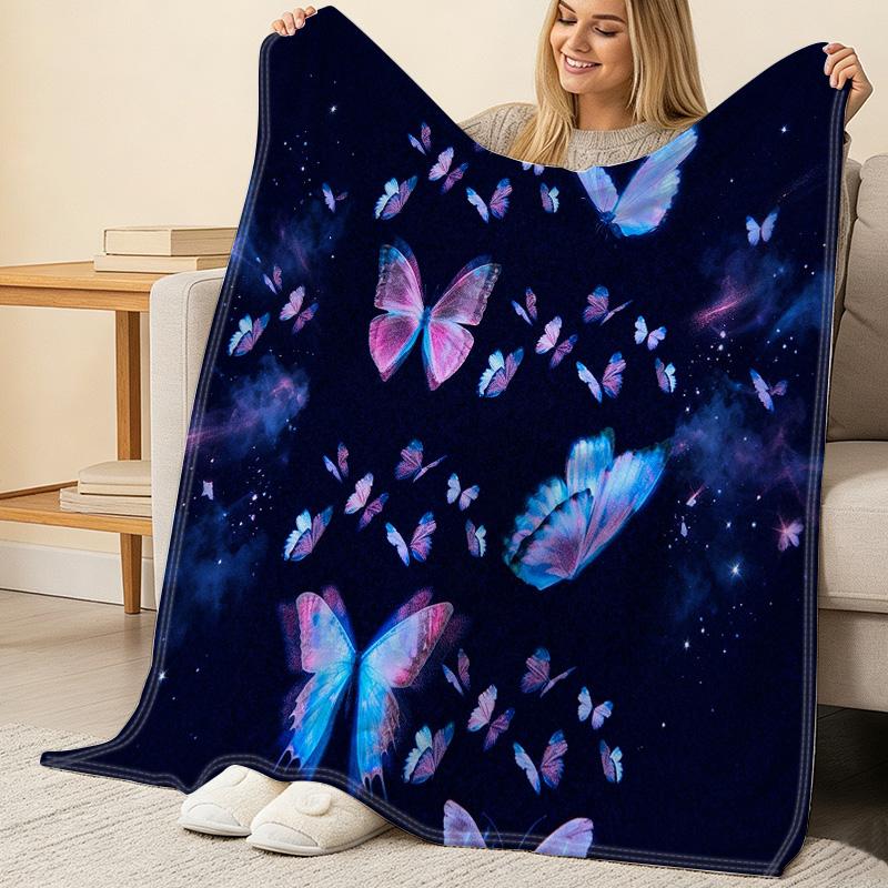 Butterfly Theme Flannel Blanket,No Shed Soft Warm Cozy Throw for Couch, Bed, All Seasons, Perfect for Movie Nights, Halloween & Christmas