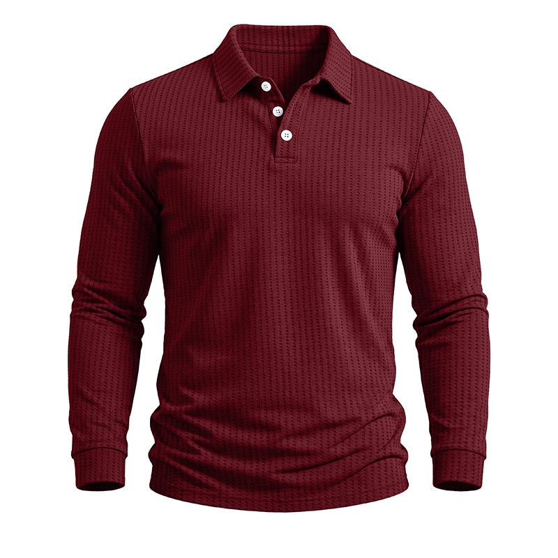 Men's Long Sleeve Turn Down Collar Polos Business Casual Solid Color Pull On Polo Shirts Men Classic Style Tees Tops