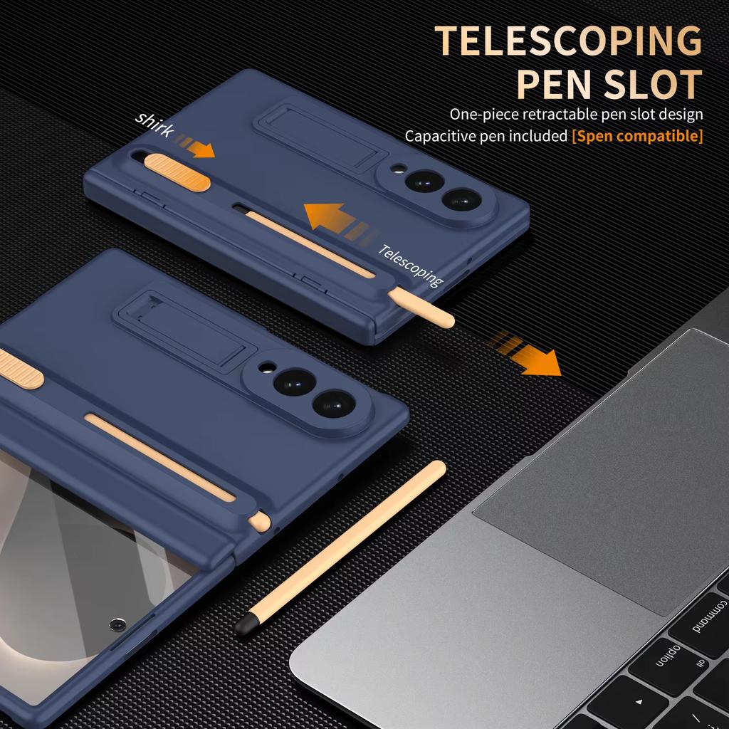 Original protective hinge case for Samsung Galaxy Z Fold 8 7 6 5 including stylus, foldable tempered glass film, and stand