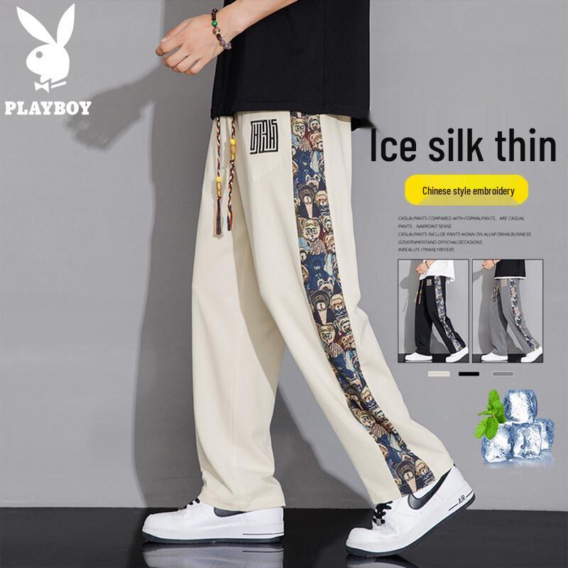 PLAYBOY Men s Summer Ice Silk Loose Straight Casual Trousers M