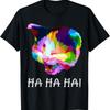 Laughing Cat Funny Cute Kitty Lover Abstract Art Painting T-Shirt