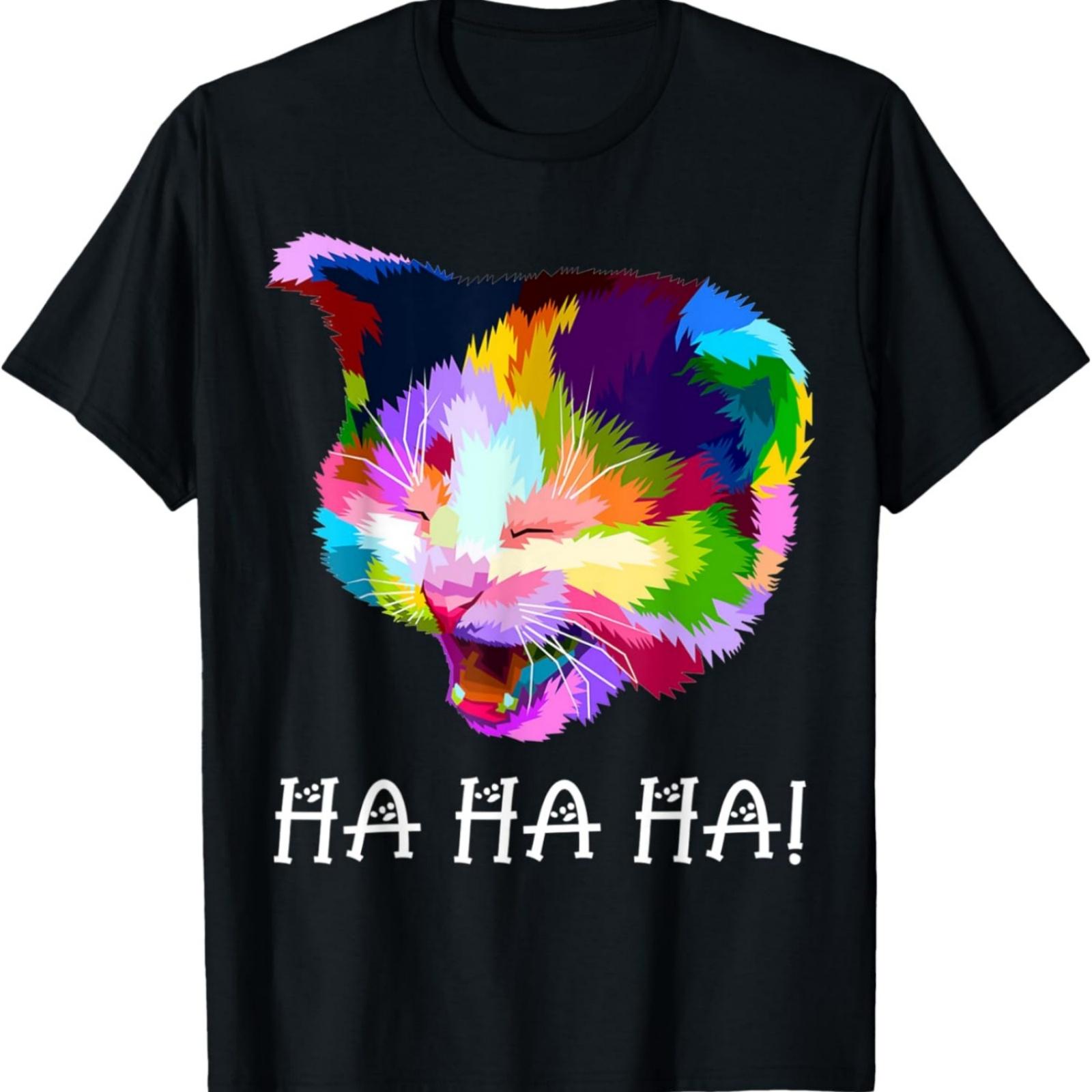 Laughing Cat Funny Cute Kitty Lover Abstract Art Painting T-Shirt S