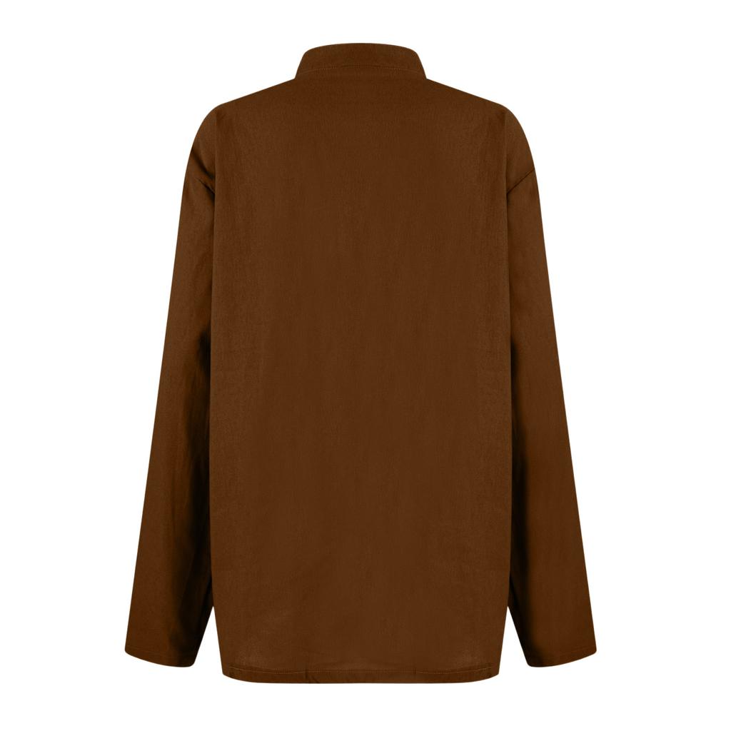 Damen Langarm Knopf Farbe Lockeres Hemd Freizeit Hemd
