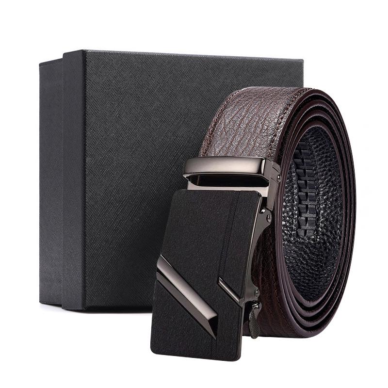 Men'S Belt Automatic Buckle Water Ripple Leather Belt Business Gift Print Belt First Layer Cowhide
