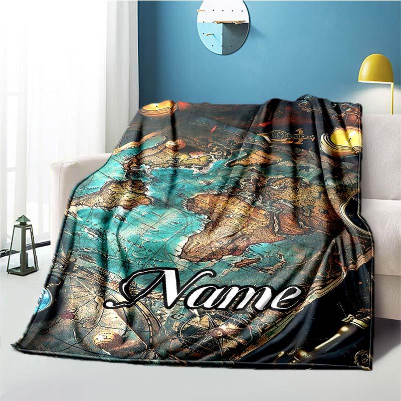 Old World Map Customize Your Name Outdoor Blanket Suitable For All Seasons Comfortable And Warm Soft Blanket Suitable For Travel Gifts For Relatives