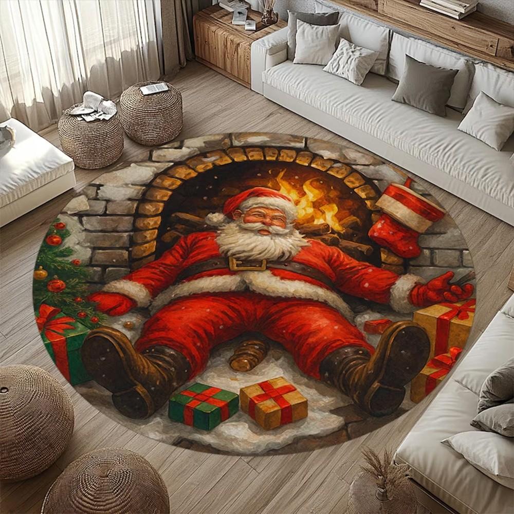 60*60cm Christmas Round Carpet Crystal Velvet Red Christmas Tree Base Mat 3D Special-shaped Anti-Slip Entrance Carpet