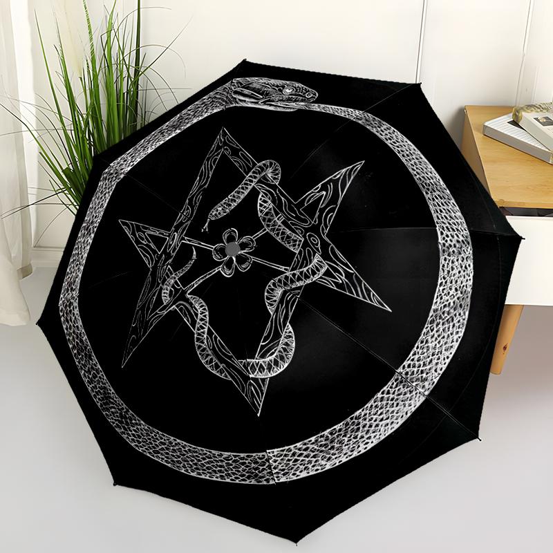 Snake Theme Design Folding Umbrella-Fashionable Auto-Open Design 8 Iron Ribs Plastic Handle Foldable Sunshade,Perfect Gifts