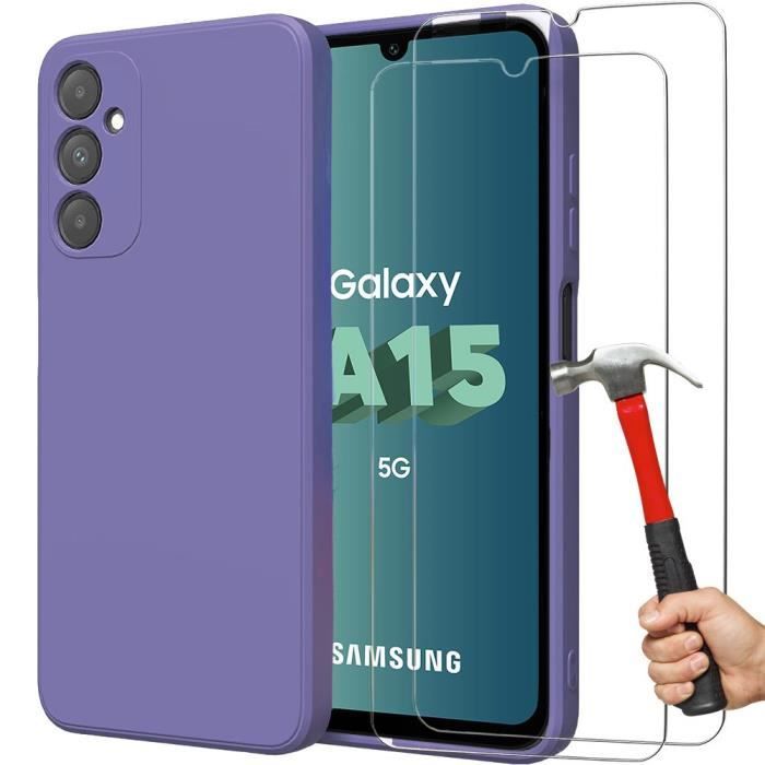Coque + Verres Trempés - Samsung - Galaxy A15 5G - Silicone Ultra Fine - Antichoc - Violet Foncé