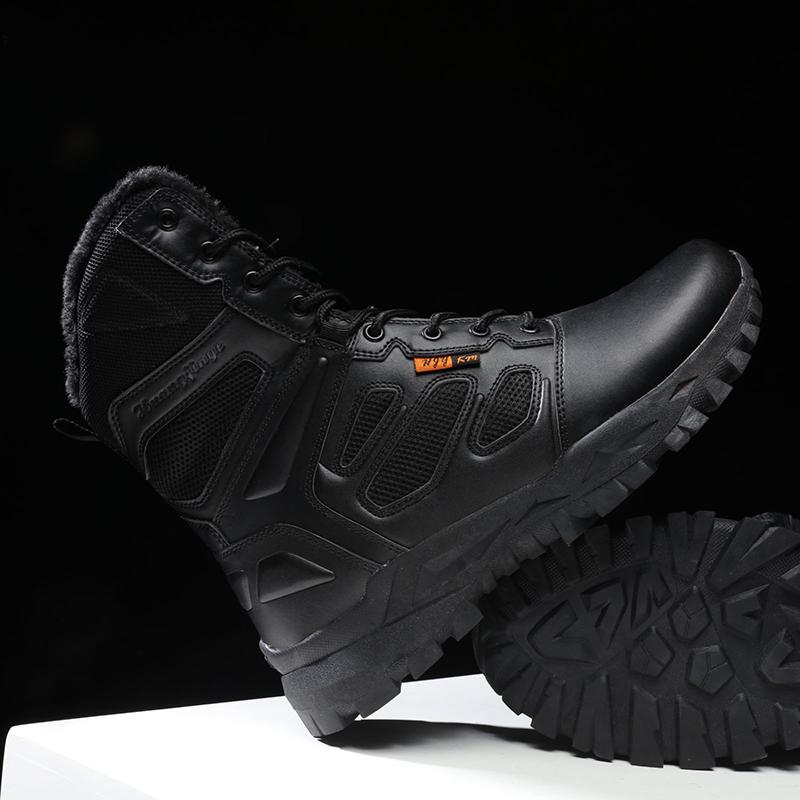 Fashion Outdoor Mens Winter Plush Snow Boots Wear-resistant High-top Shoes Non-Slip Desert Mountaineering Boots Versatile Mid-Calf Botas
