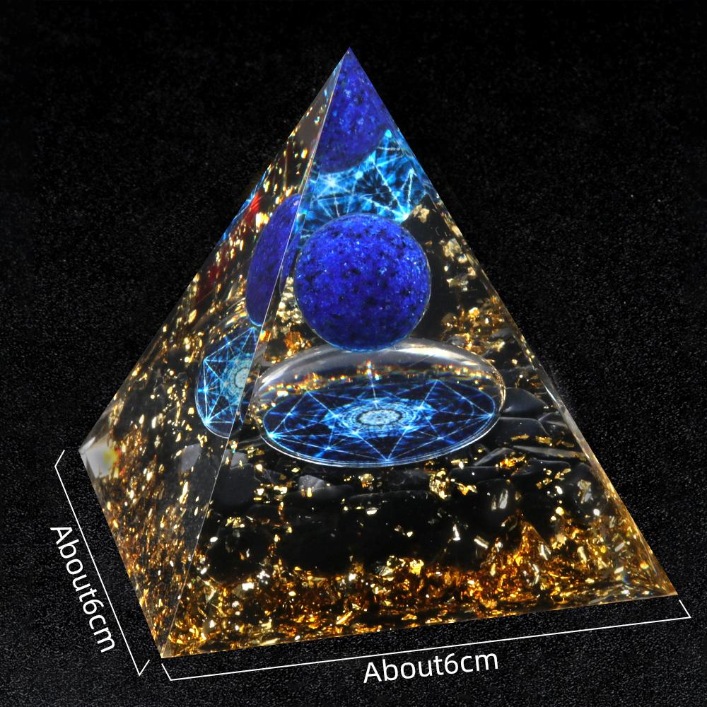 Crystal Devil's Eye Pyramid Natural Crushed Stone Lapis Lazuli Dropping Resin Home and Office Desktop Decoration Crafts 6x6cm