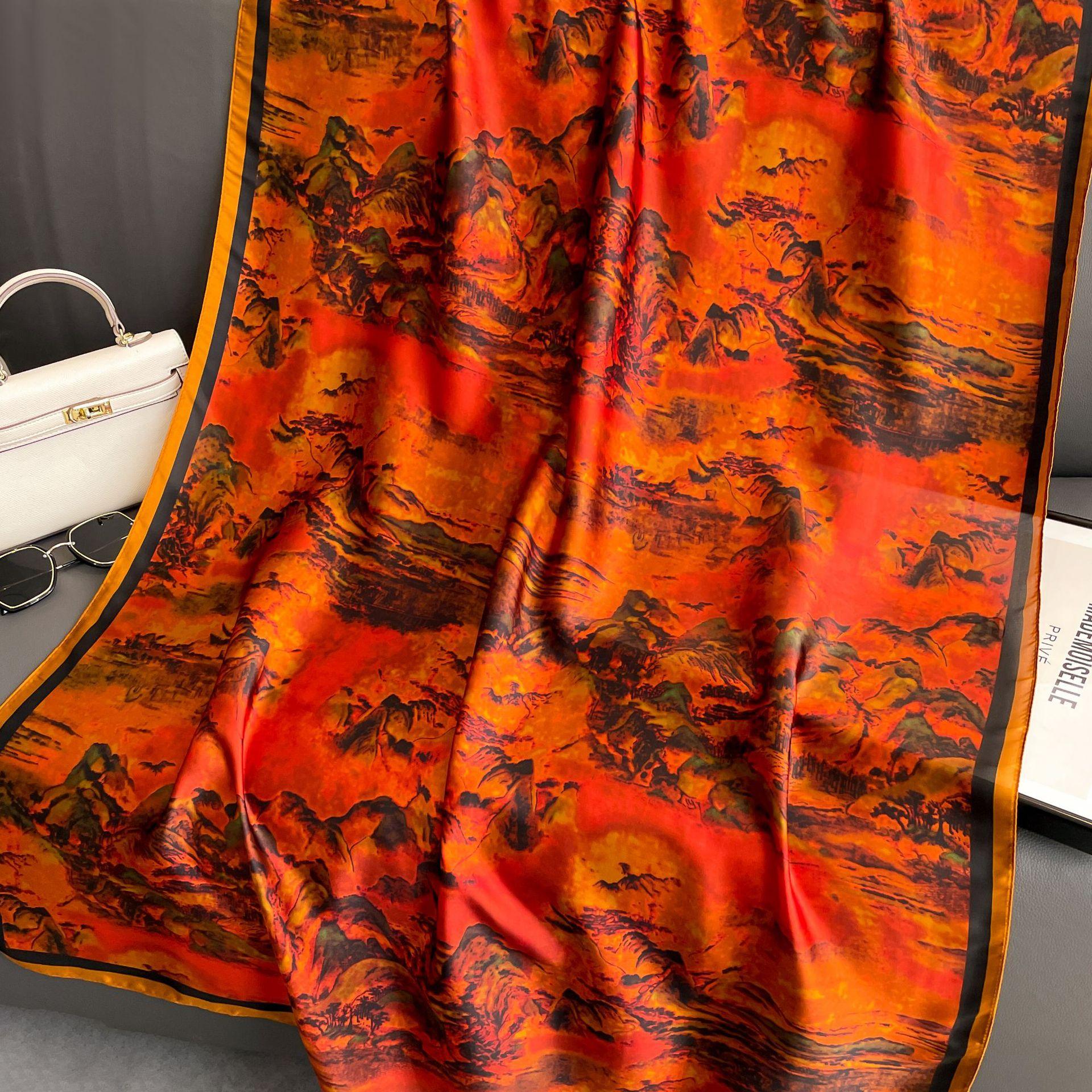 

Шовковий шарф із принтом ботанічних квітів, весна та літо, новий атласний шарф Li Jin, темперамент, жінки беруть шаль 90-180cm