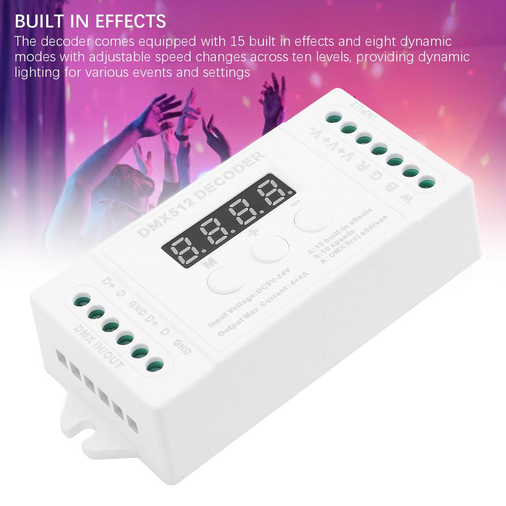 Mini 4CH Digital Display Decoder 15 Built in Effects DC9 to 24V Decoder Controller for RGBW LED Lights