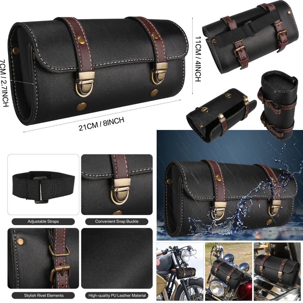 Motorcycle Saddlebags PU Leather Front Fork Tail Tool Bag Luggage For Harley Chopper Bobber Cruiser Sportster XL 883 1200 Bag