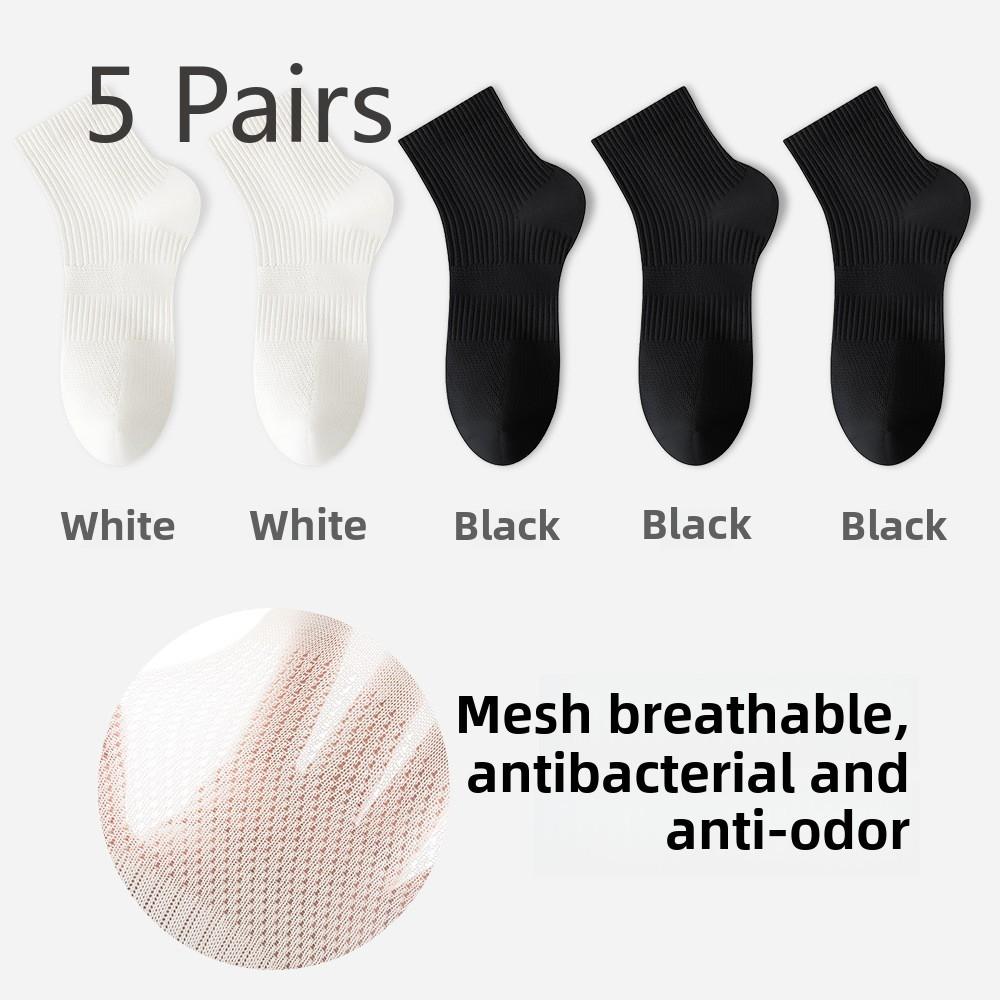 5 Pairs of Women's Mid-calf Spring and Autumn Mesh Breathable Antibacterial Anti-odour and Sweat-absorbent Short Socks