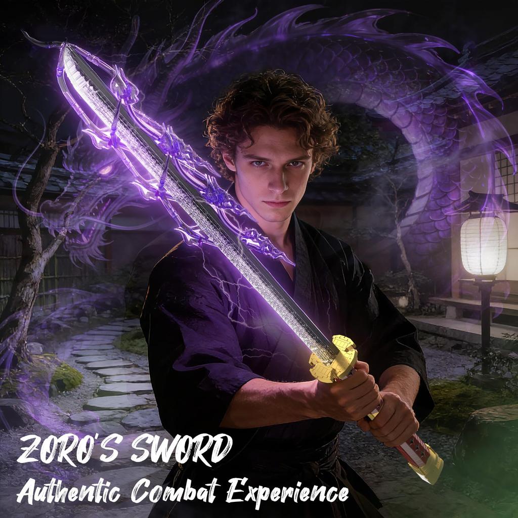 Mould King 10259 ZORO Sword Building Blocks MOC Anime Cosplay with Scabbard and Toy Set 1832 Set, Light-Up Sword, Stand, Youth/Adult/Collector (Over