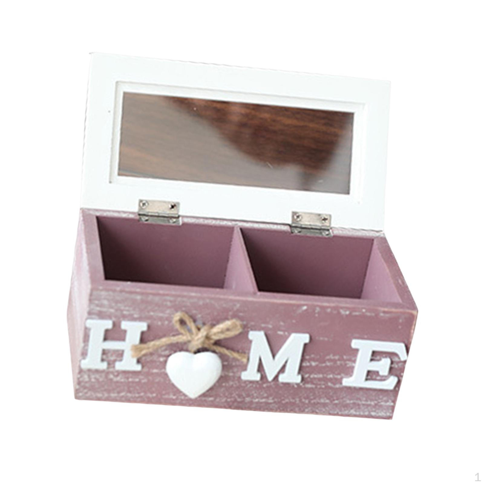 2 Compartment Wooden Storage Box, Multipurpose Desktop Organizer for Gifts, Jewelry, Nightstand,