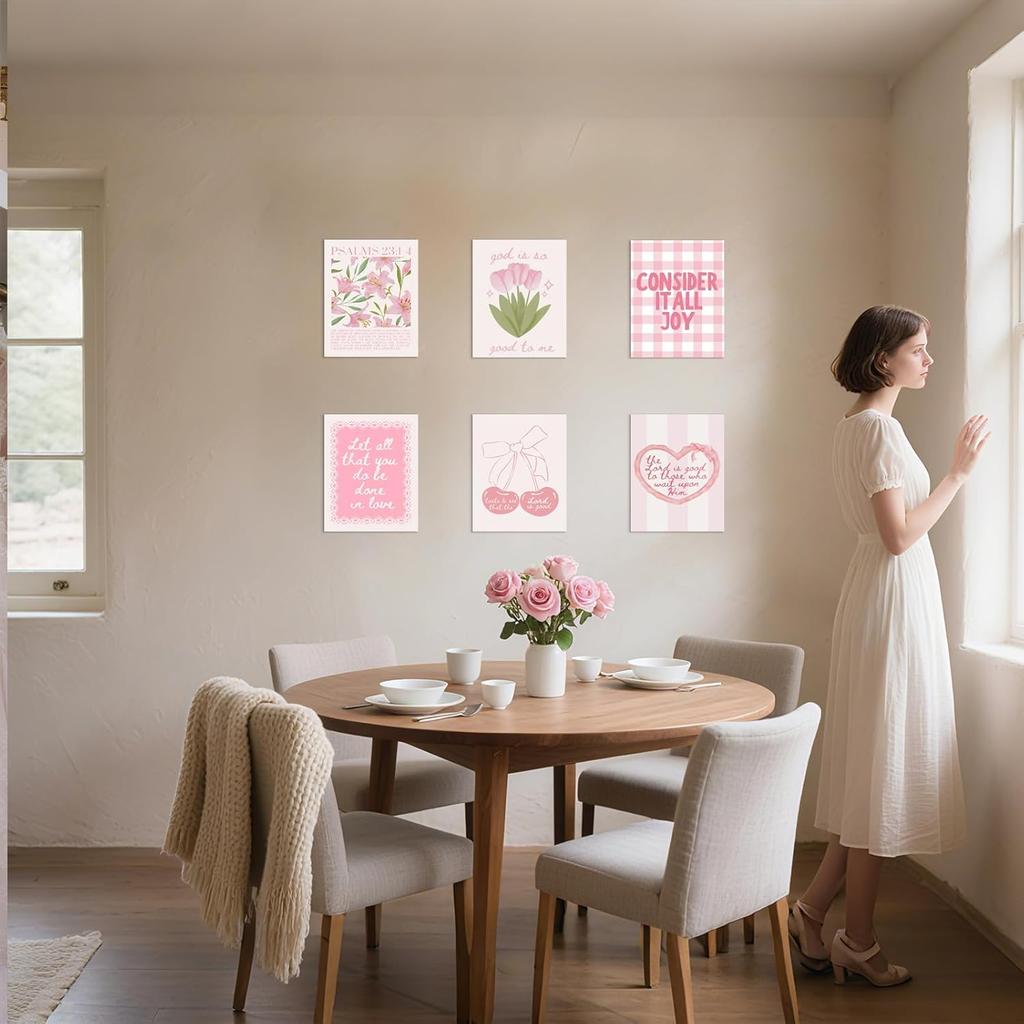 Pink Christian Bible Verse Wall Art Posters Set, Pink Floral Wall Decor Religious Scripture Canvas Prints Paintings Faith Pirational Preppy Pictures