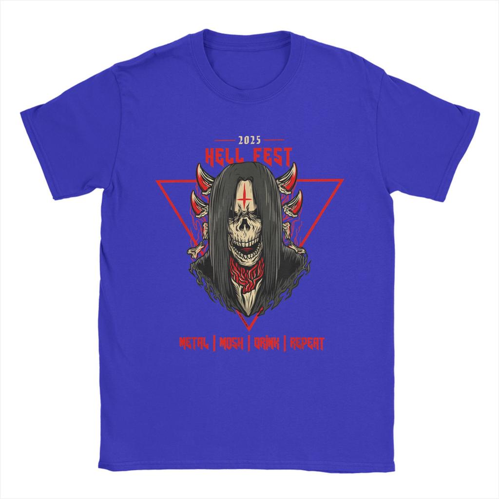 HellFests Metal Mosh Drink Repeat Men's T Shirt Music Festival Fashion Tee Shirt Short Sleeve T-Shirt Cotton Adult merchandise