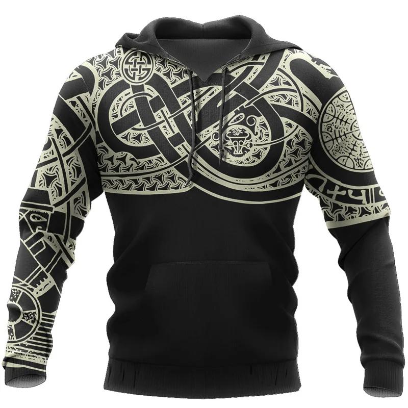 Viking Mythology Printed Men 3d Vintage Print Hoodies Autumn Long Sleeve Sweatshirt Casual Hoodies Men Sweatshirt Coat