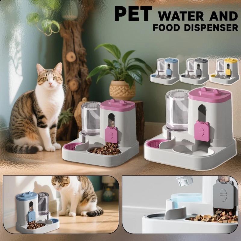 Automatic Dog Cat Feeder and Water Dispenser Gravity Food Feeder and Waterer Set with Pet Food Bowl Universal Pet Products