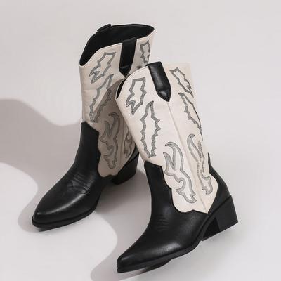 Fashion Embroidered Women's Western Cowboy Boots Fashion Thick Heel Retro Style Knight Long Boots Autumn/Winter Women's Shoes