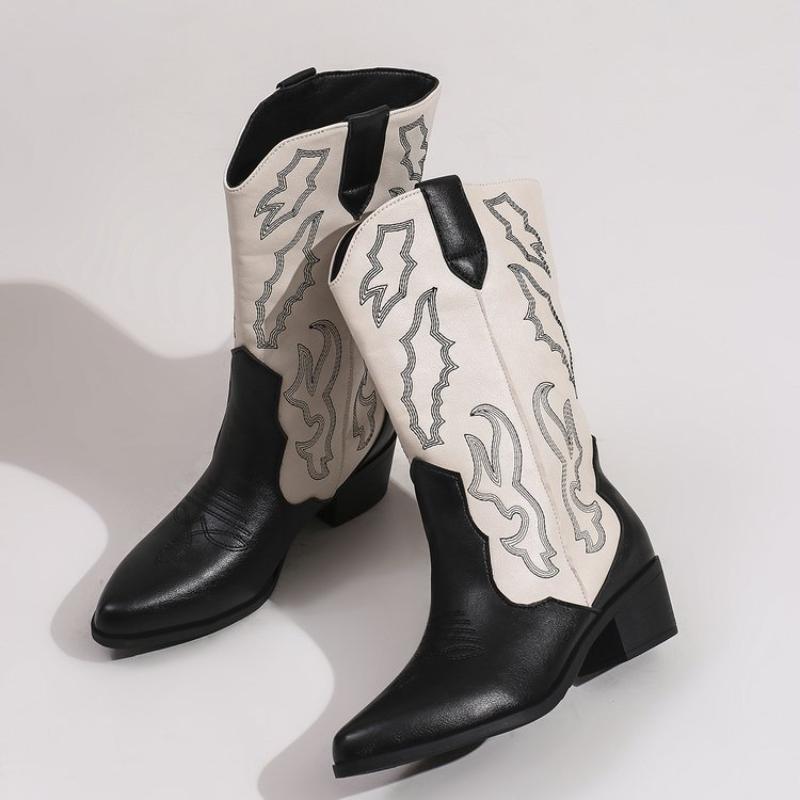 Fashion Embroidered Women's Western Cowboy Boots Fashion Thick Heel Retro Style Knight Long Boots Autumn/Winter Women's Shoes