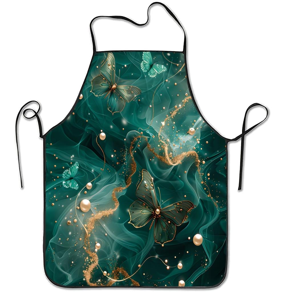 An Apron Featuring a Butterfly And Pearl Decoration Pattern, a Perfect Gift for Friends, an Excellent Companion for Home Use, Essential for Baking In