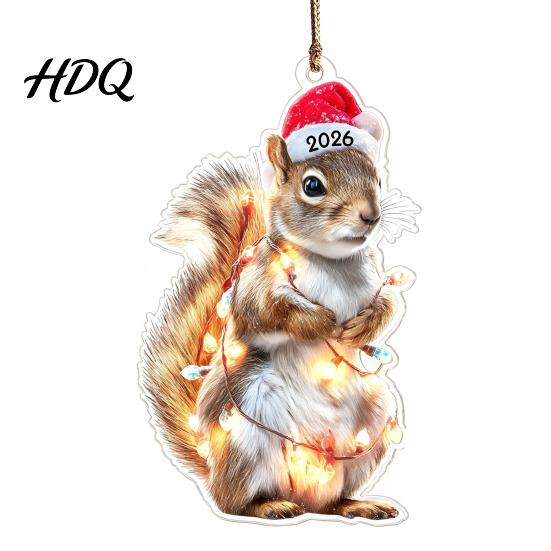 Animal Themed Holiday Decorations Christmas Hanging Ornaments with Lanyard Cute Double Sided Pendant 2026 Creative Shaped Gifts Santa Hat