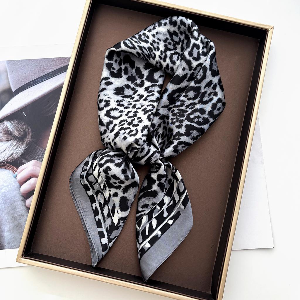 Imitation Silk Square Scarf For Women leopard Printed Bandanas Hairband Luxury Hijab Neckerchief Elegant Shawl Wraps