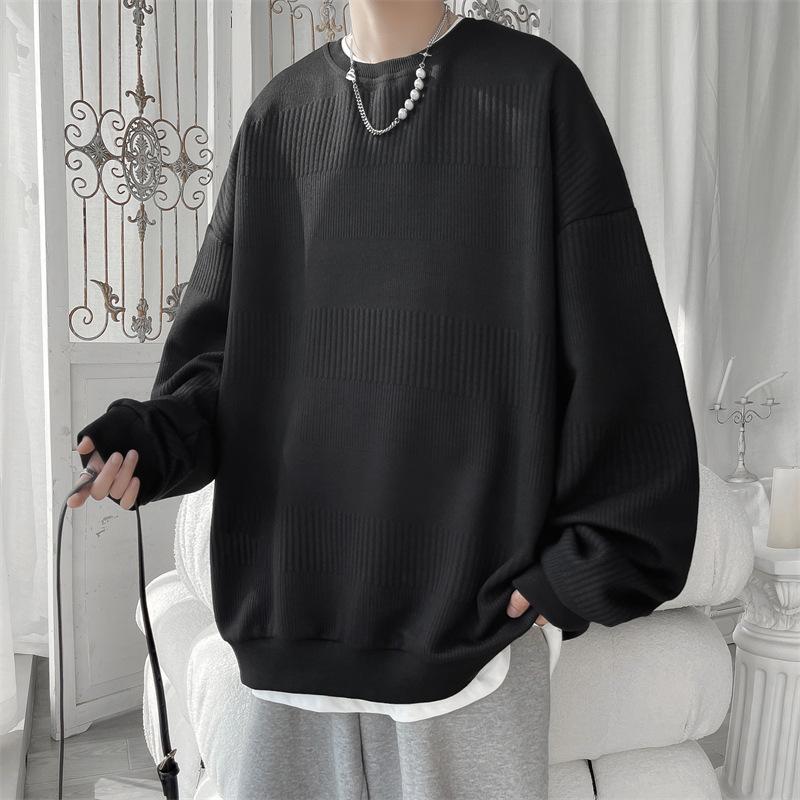 Men S Gray Jacquard Long Sleeve Loose Fit T Shirt For Spring Autumn
