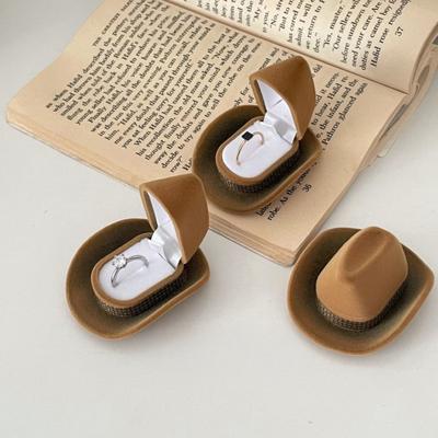 Yousheng Jewelry Ring Storage Box Waterproof Compact Portable Denim Hat Style Ring Display Holder Case for Proposal Engagement