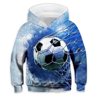 Boys And Girls Flying Football 3D Print Trendy Hoodie, Kids Cool Hip Hop Street Sports Casual Tops