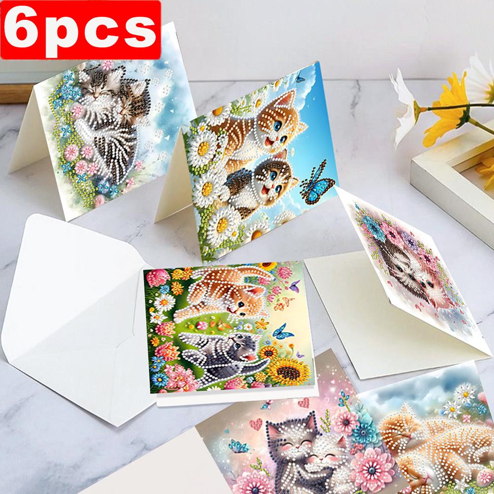 6 ks DIY Diamond Painting Sada přání Vzor zvířat Kamínky Diamantové umění Mozaikové pohlednice Blahopřání a dárky