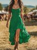 Vestido de Verano Estilo Bohemio con Dobladillo Fruncido y Falda Irregular para Salidas Casuales