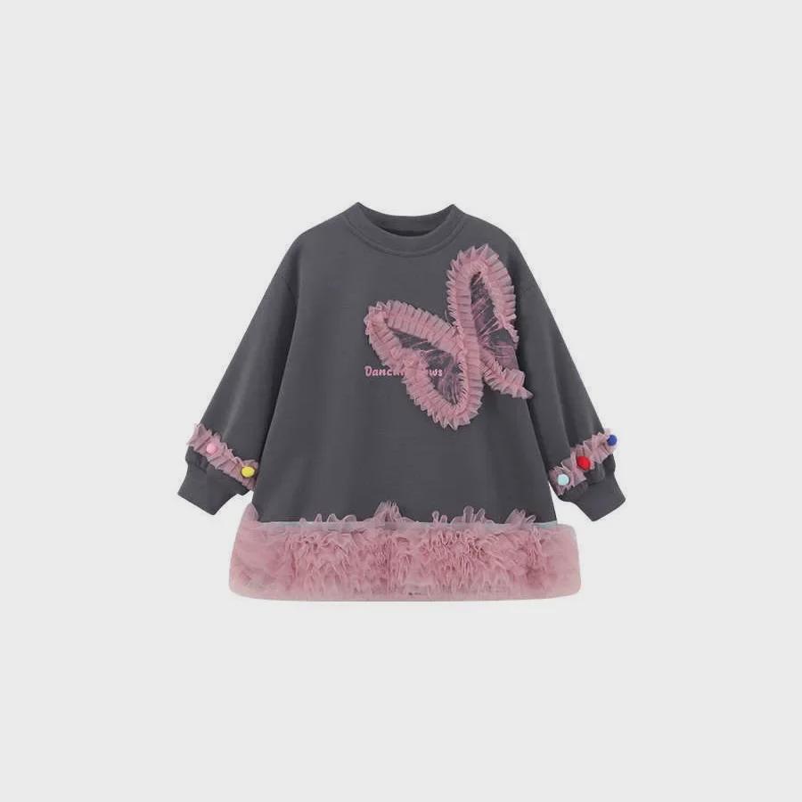Autumn 2024 Casual Sweater Mesh Princess Dress for Little Girls