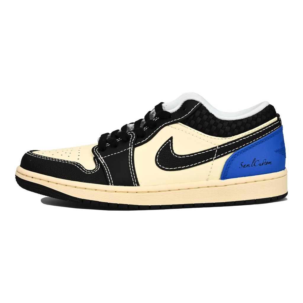 Jordan Air Jordan 1 Breathable Low top Vintage Basketball Shoes Men's Beige Black Blue HQ3437-101(Team6-)