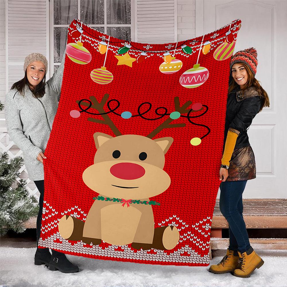 1pc Christmas Deer Outdoor Flannel Blanket, Cozy & Warm Soft Te Playful Design, Napping Camping,