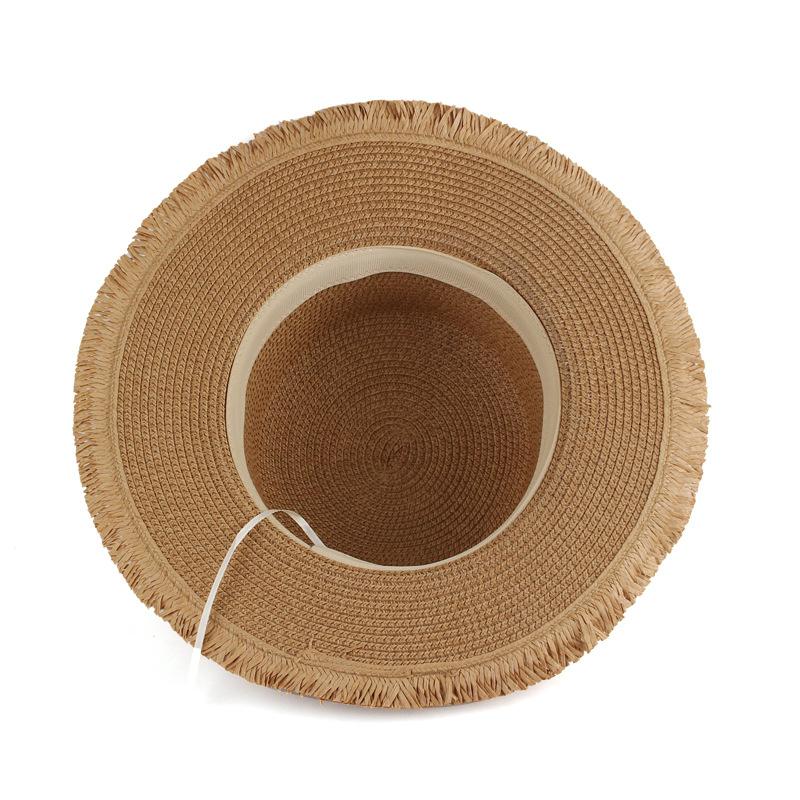 Spring and summer new women's flat top top top hat personalized fringed edge sunshade straw hat outdoor vacation hat