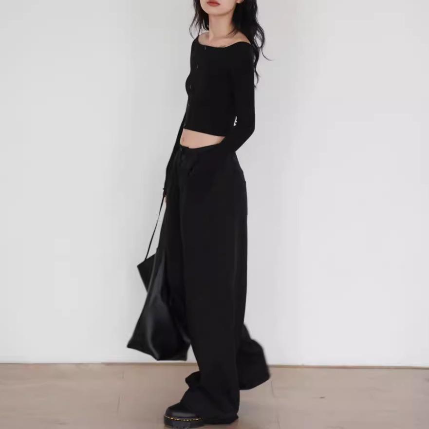 Spring 2025 Women's Wide-Leg Colorblock Casual Pants - Versatile, Loose-Fit, Straight-Leg Style